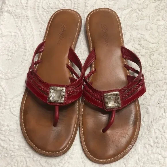 Brighton Sandals Flip Flops Size 7.5M Red Patent Leather with Rhinestone Design - Picture 7 of 7